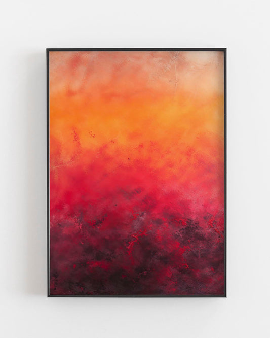 Fiery red and orange gradient fine art print, featuring bold transitions of crimson and amber hues, printed on textured Hahnemühle German Etching paper for a vibrant, high-quality finish.